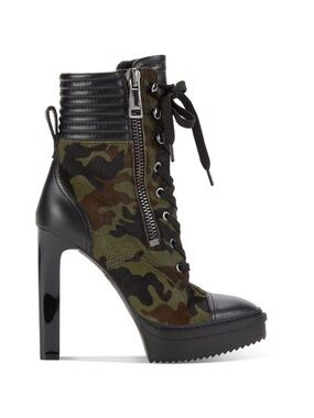 DKNY New Steffi Calf Hair Leather Combat Camo Lace-up Stiletto Bootie 6.5